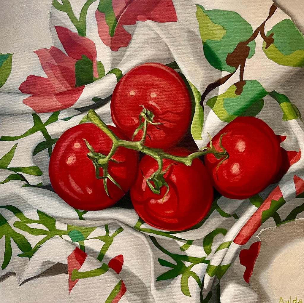 Tomato Twirl, Oil on Canvas, 16 x 16 x 1.5", 2022